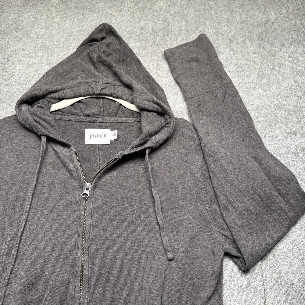 Pact Women's Chocolate Brown Organic Cotton Zip Up Hoodie‎ Large Sustainable